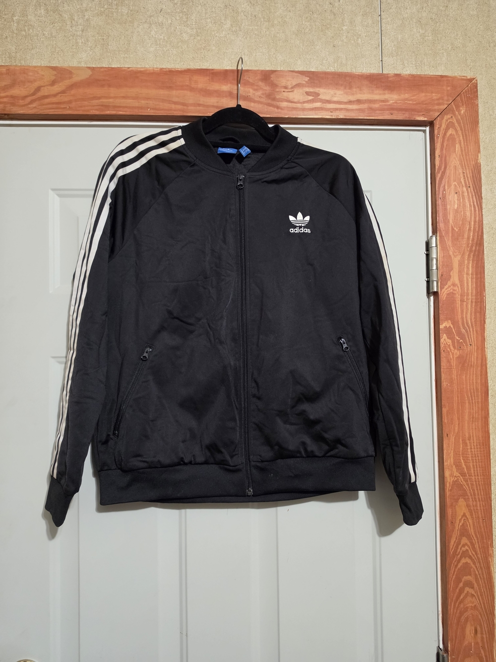 Adidas Women's Black Track Jacket with White Three-Stripes Sizs XL